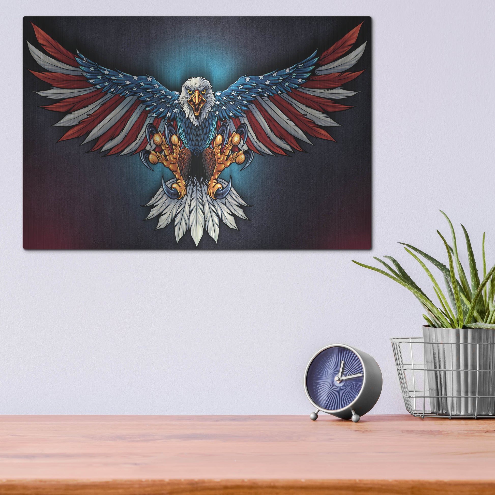 Luxe Metal Art 'Eagle With US Flag Wings Spread' by Flyland Designs, Metal Wall Art,16x12