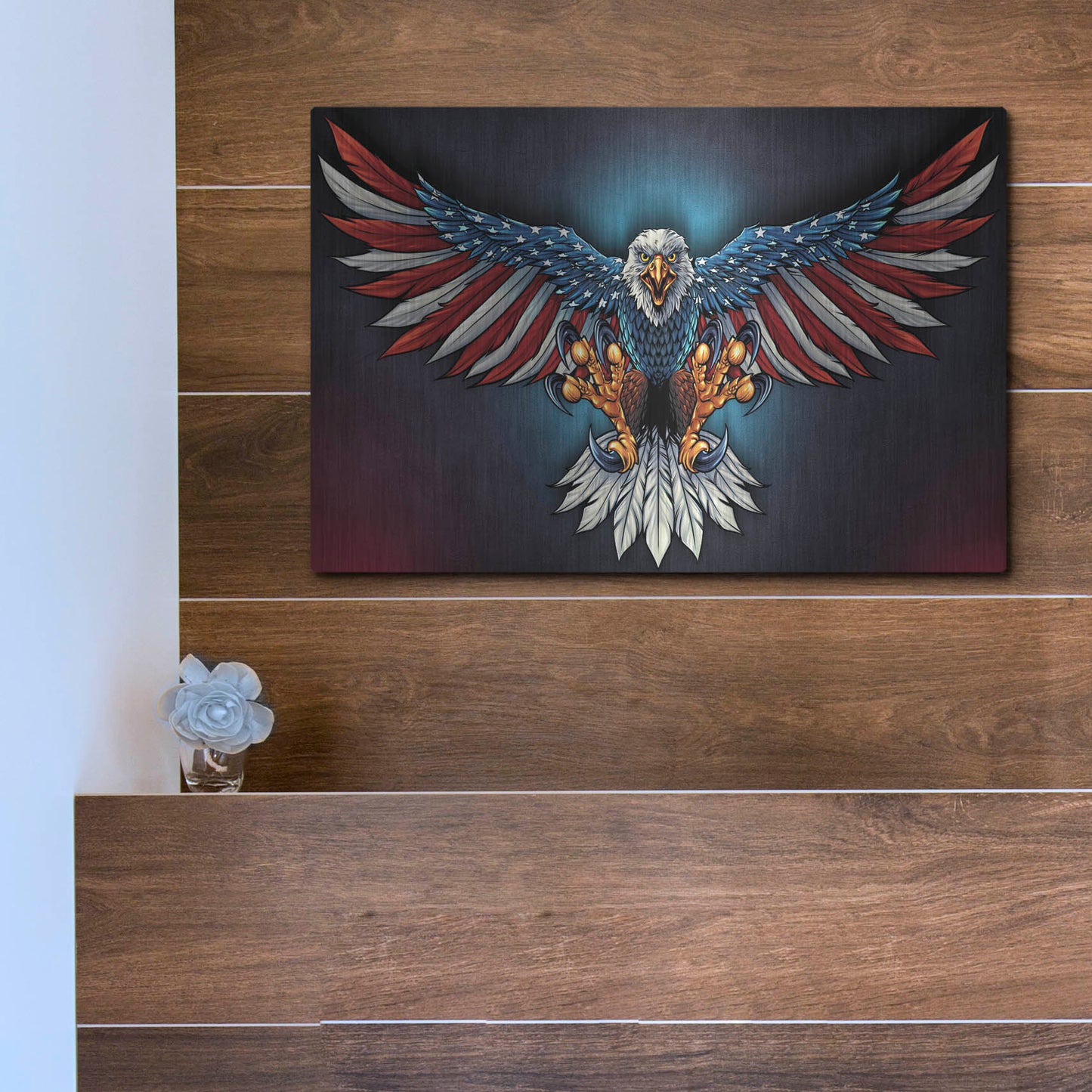 Luxe Metal Art 'Eagle With US Flag Wings Spread' by Flyland Designs, Metal Wall Art,16x12
