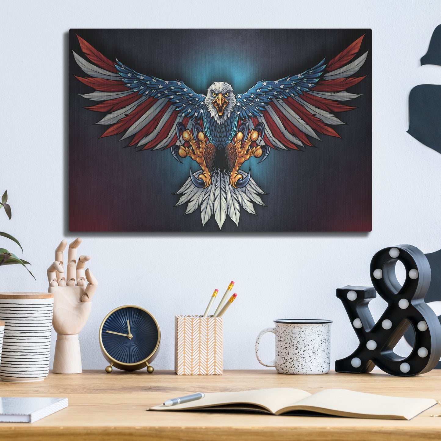 Luxe Metal Art 'Eagle With US Flag Wings Spread' by Flyland Designs, Metal Wall Art,16x12