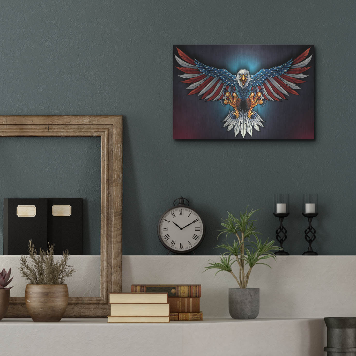 Luxe Metal Art 'Eagle With US Flag Wings Spread' by Flyland Designs, Metal Wall Art,16x12
