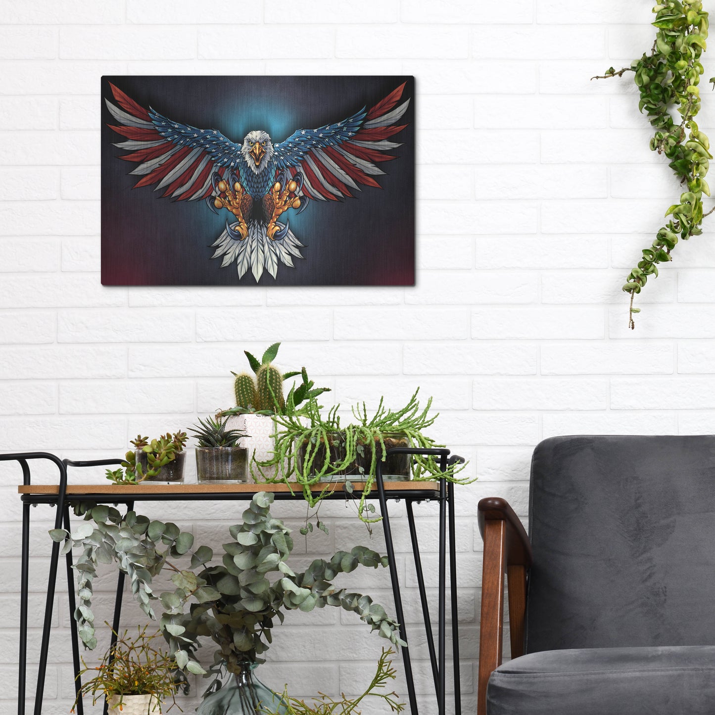 Luxe Metal Art 'Eagle With US Flag Wings Spread' by Flyland Designs, Metal Wall Art,16x12