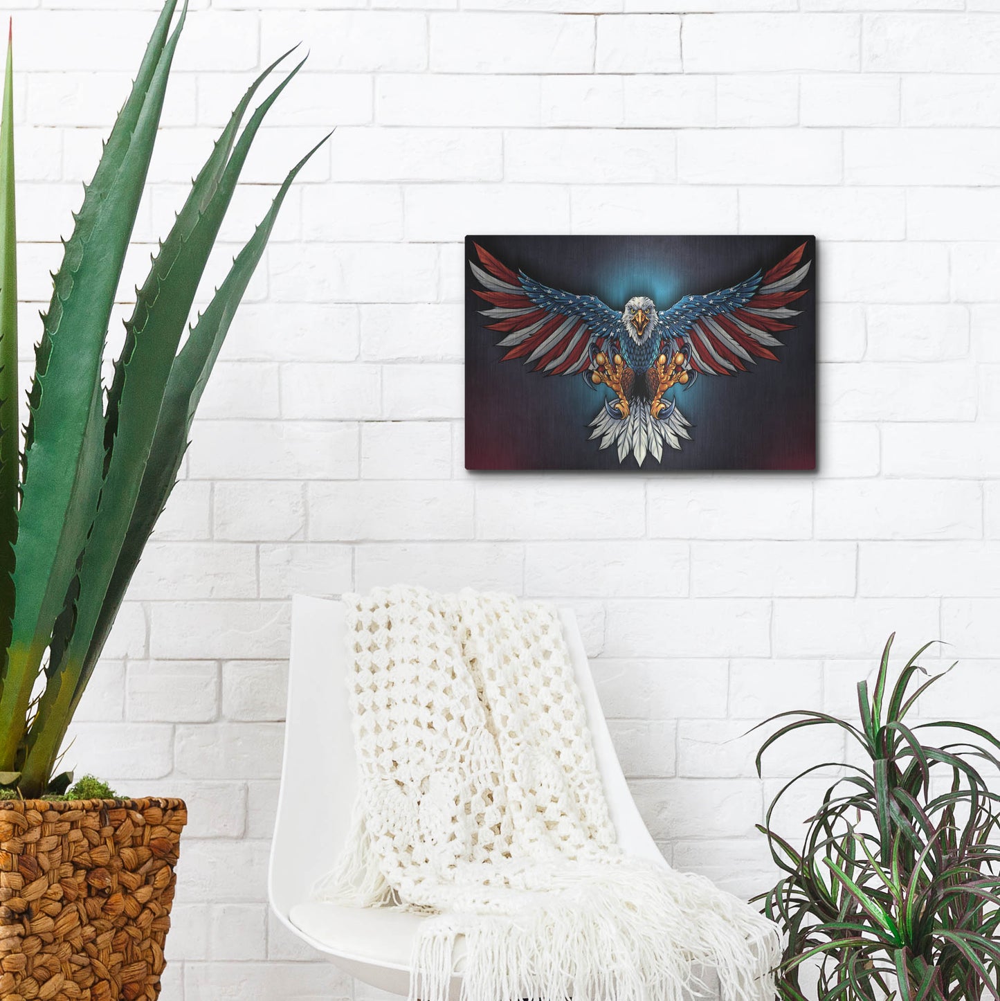 Luxe Metal Art 'Eagle With US Flag Wings Spread' by Flyland Designs, Metal Wall Art,16x12