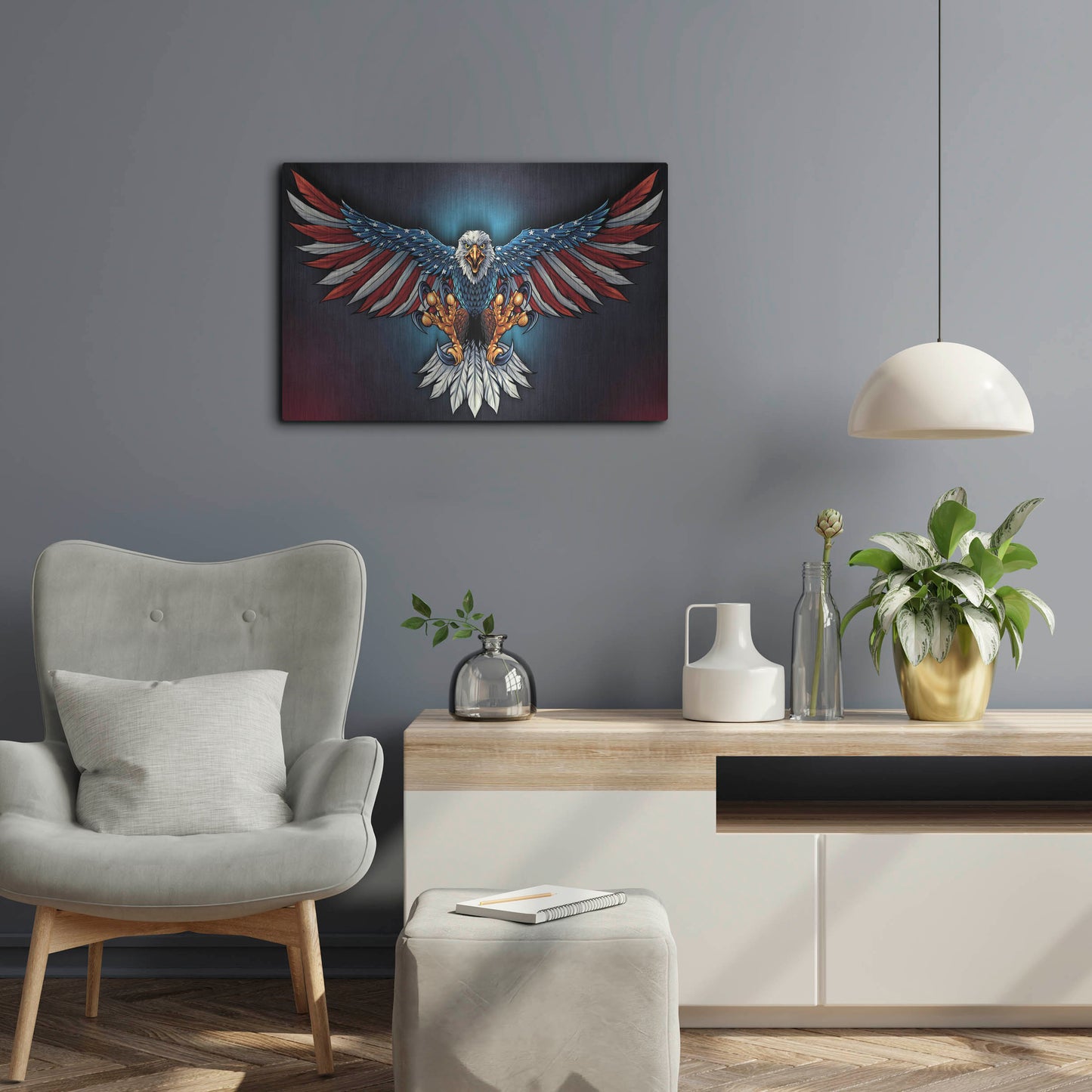 Luxe Metal Art 'Eagle With US Flag Wings Spread' by Flyland Designs, Metal Wall Art,24x16