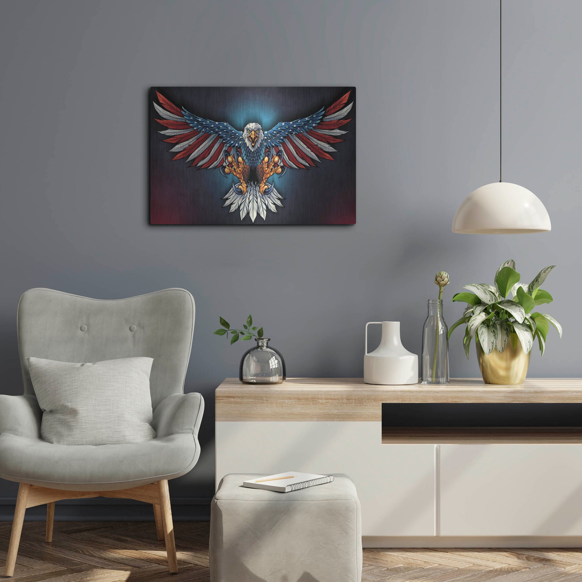 Luxe Metal Art 'Eagle With US Flag Wings Spread' by Flyland Designs, Metal Wall Art,24x16