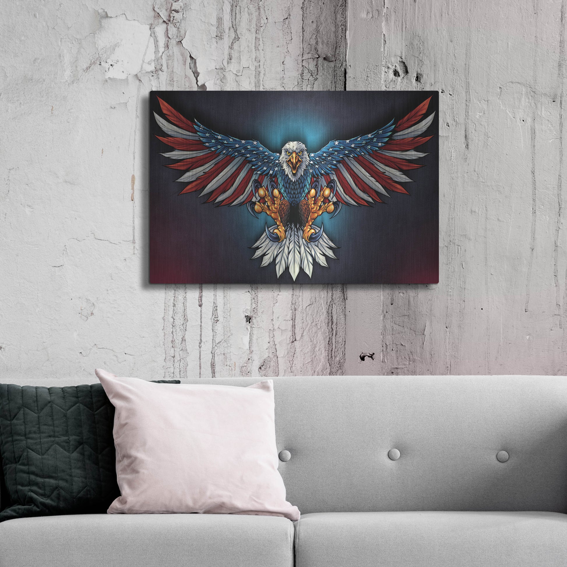 Luxe Metal Art 'Eagle With US Flag Wings Spread' by Flyland Designs, Metal Wall Art,36x24