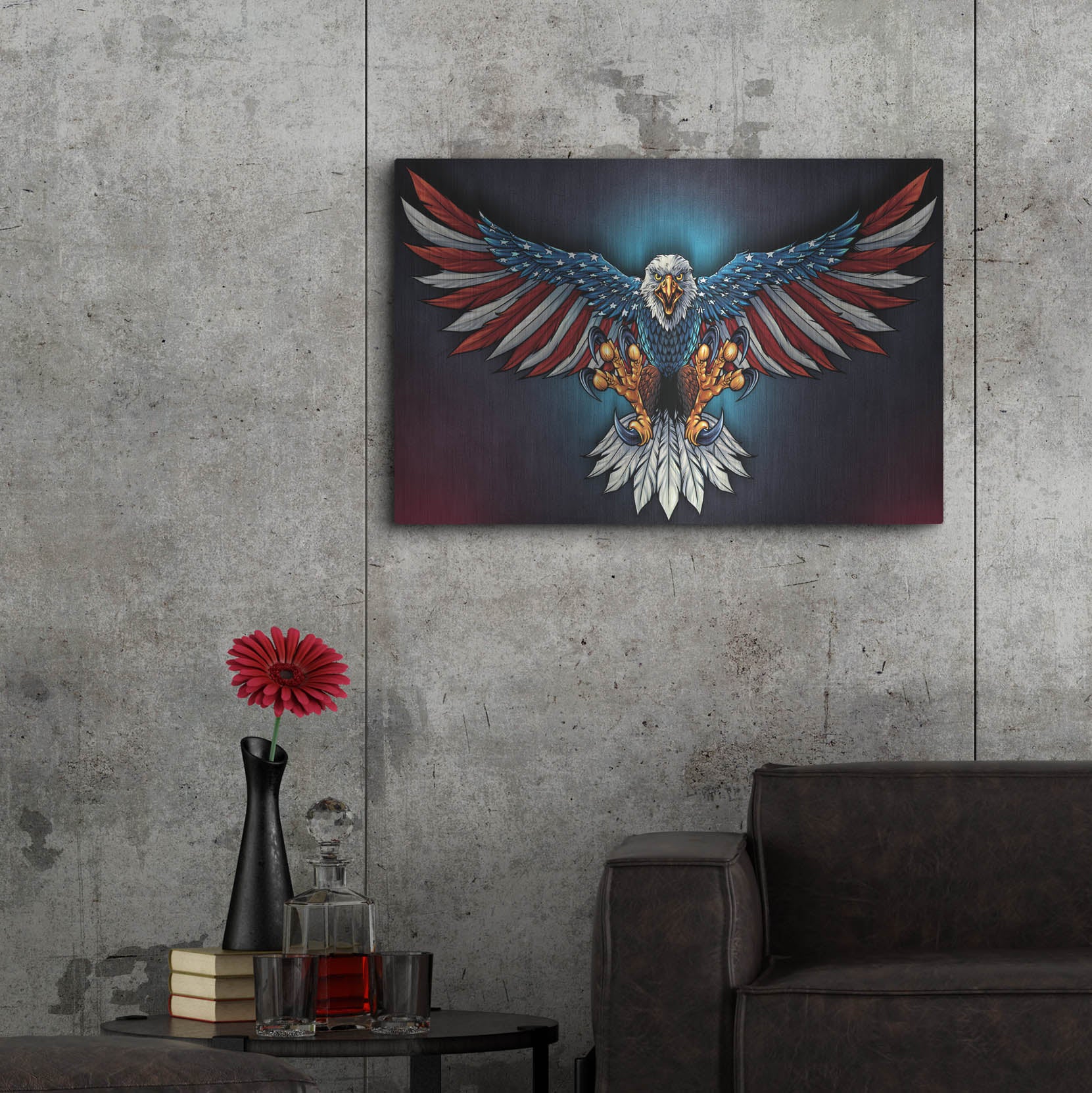 Luxe Metal Art 'Eagle With US Flag Wings Spread' by Flyland Designs, Metal Wall Art,36x24