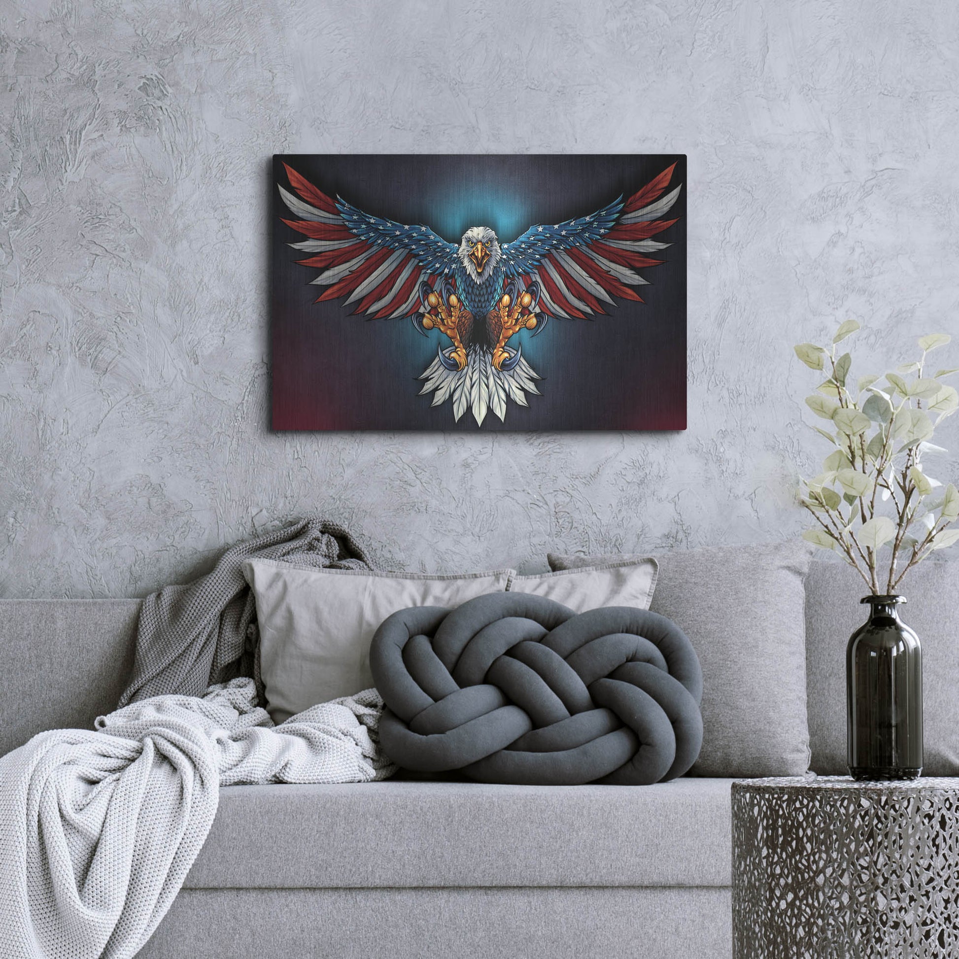 Luxe Metal Art 'Eagle With US Flag Wings Spread' by Flyland Designs, Metal Wall Art,36x24