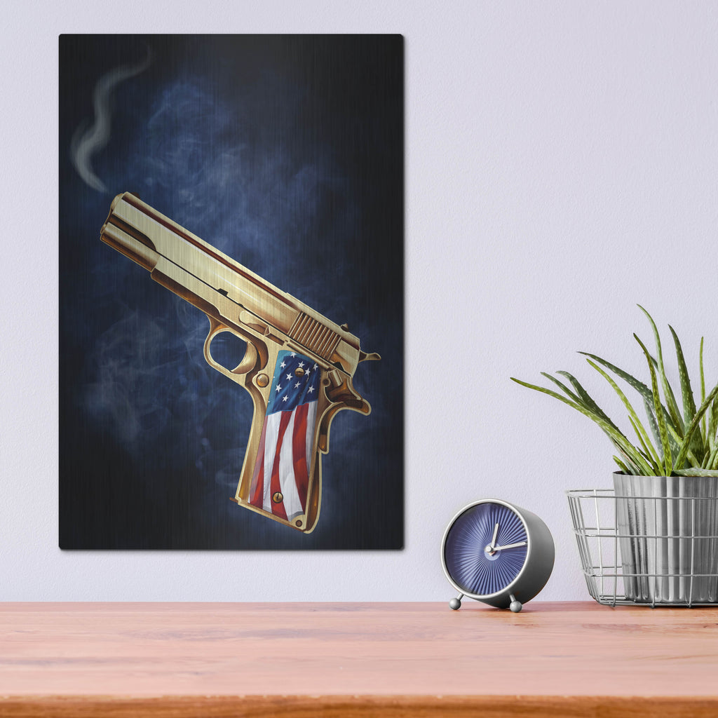 Luxe Metal Art 'Golden Gun' by Flyland Designs, Metal Wall Art,12x16