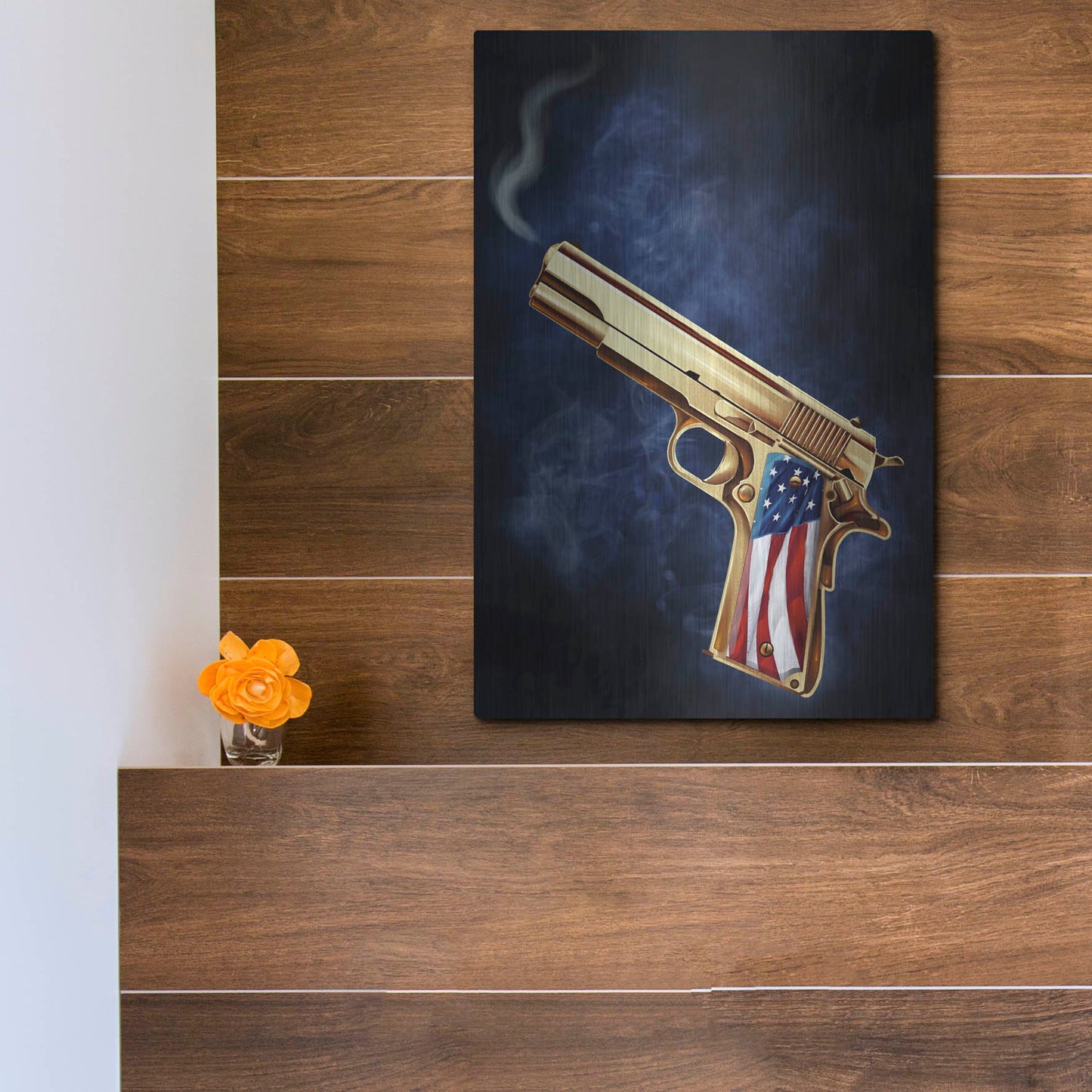 Luxe Metal Art 'Golden Gun' by Flyland Designs, Metal Wall Art,12x16