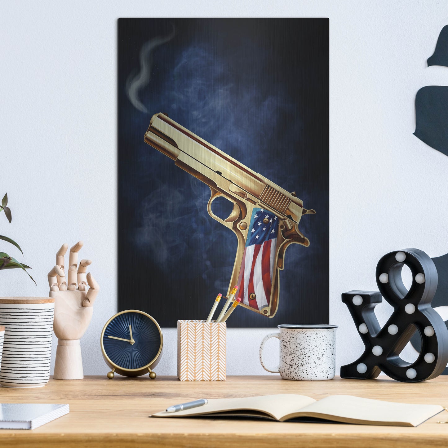 Luxe Metal Art 'Golden Gun' by Flyland Designs, Metal Wall Art,12x16