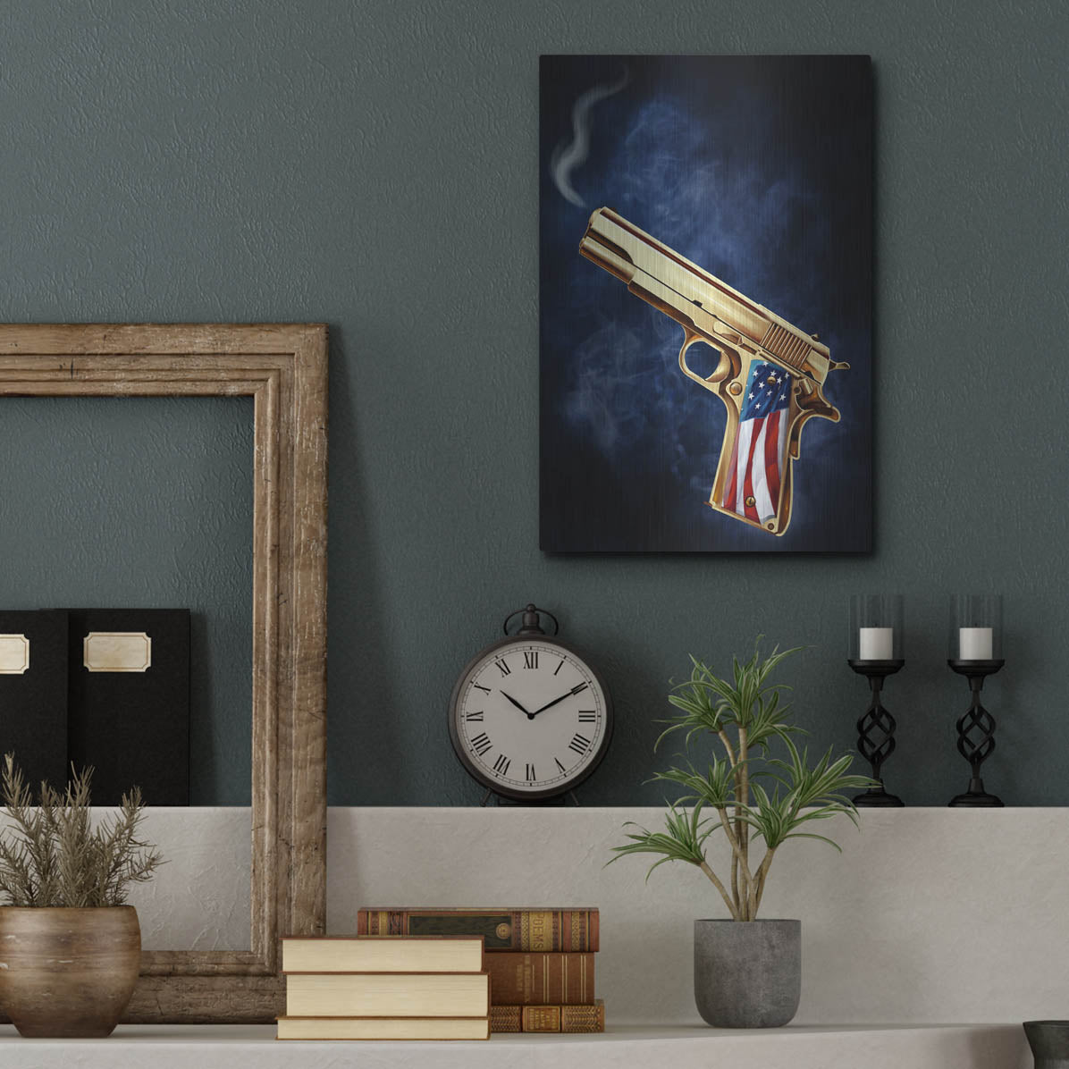 Luxe Metal Art 'Golden Gun' by Flyland Designs, Metal Wall Art,12x16