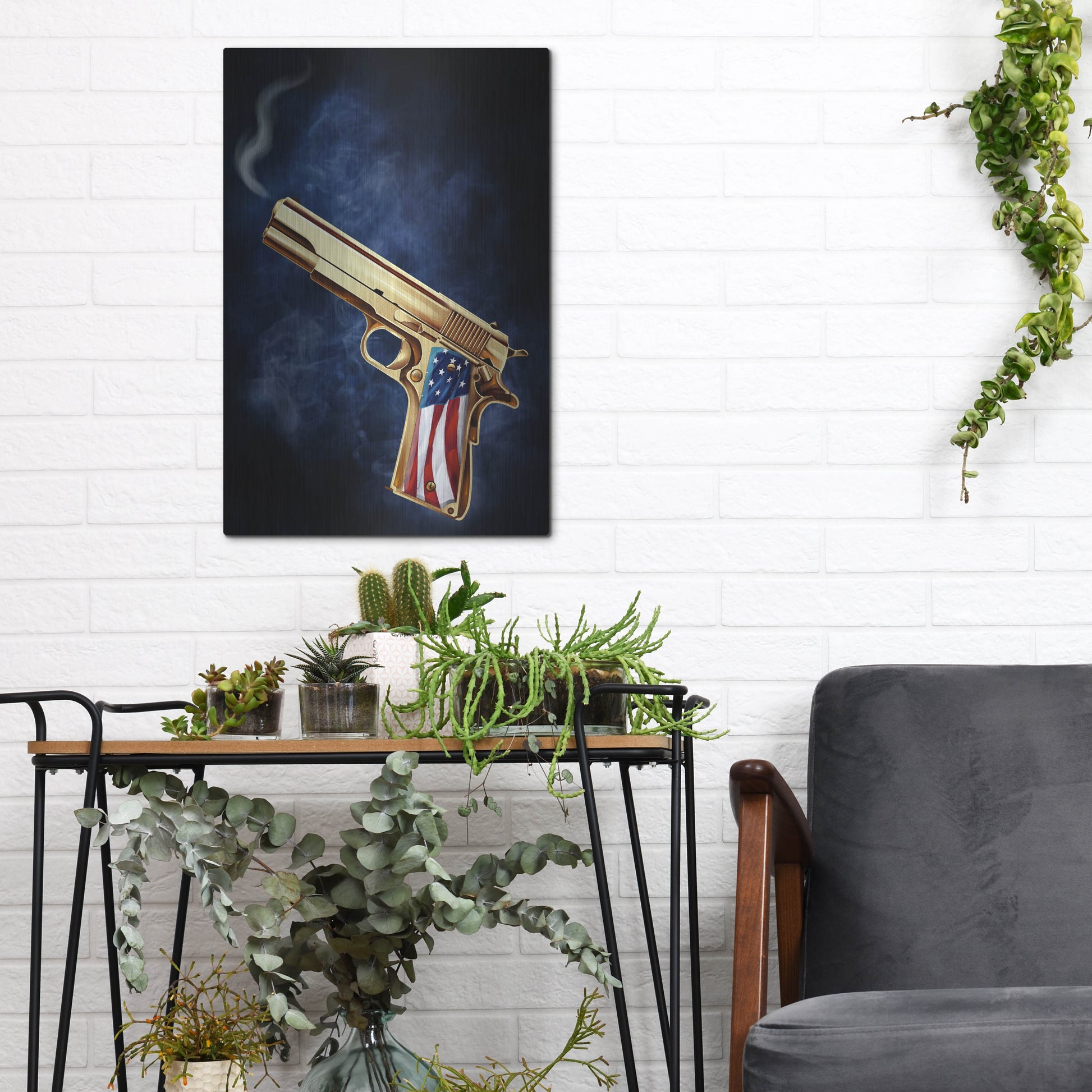 Luxe Metal Art 'Golden Gun' by Flyland Designs, Metal Wall Art,12x16