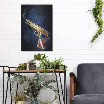 Luxe Metal Art 'Golden Gun' by Flyland Designs, Metal Wall Art,12x16