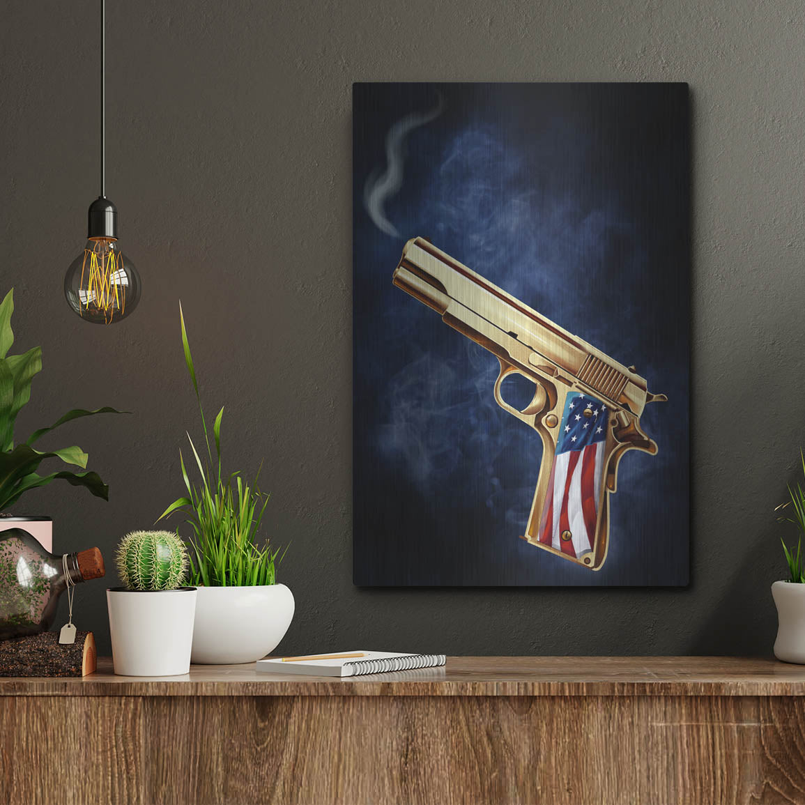 Luxe Metal Art 'Golden Gun' by Flyland Designs, Metal Wall Art,12x16