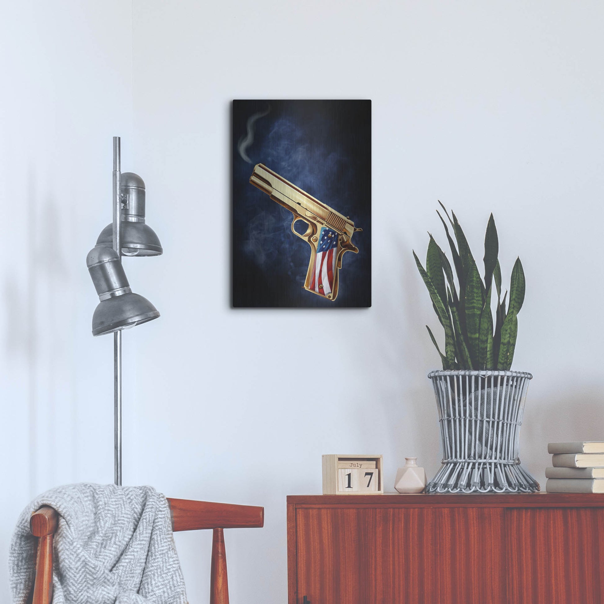 Luxe Metal Art 'Golden Gun' by Flyland Designs, Metal Wall Art,16x24