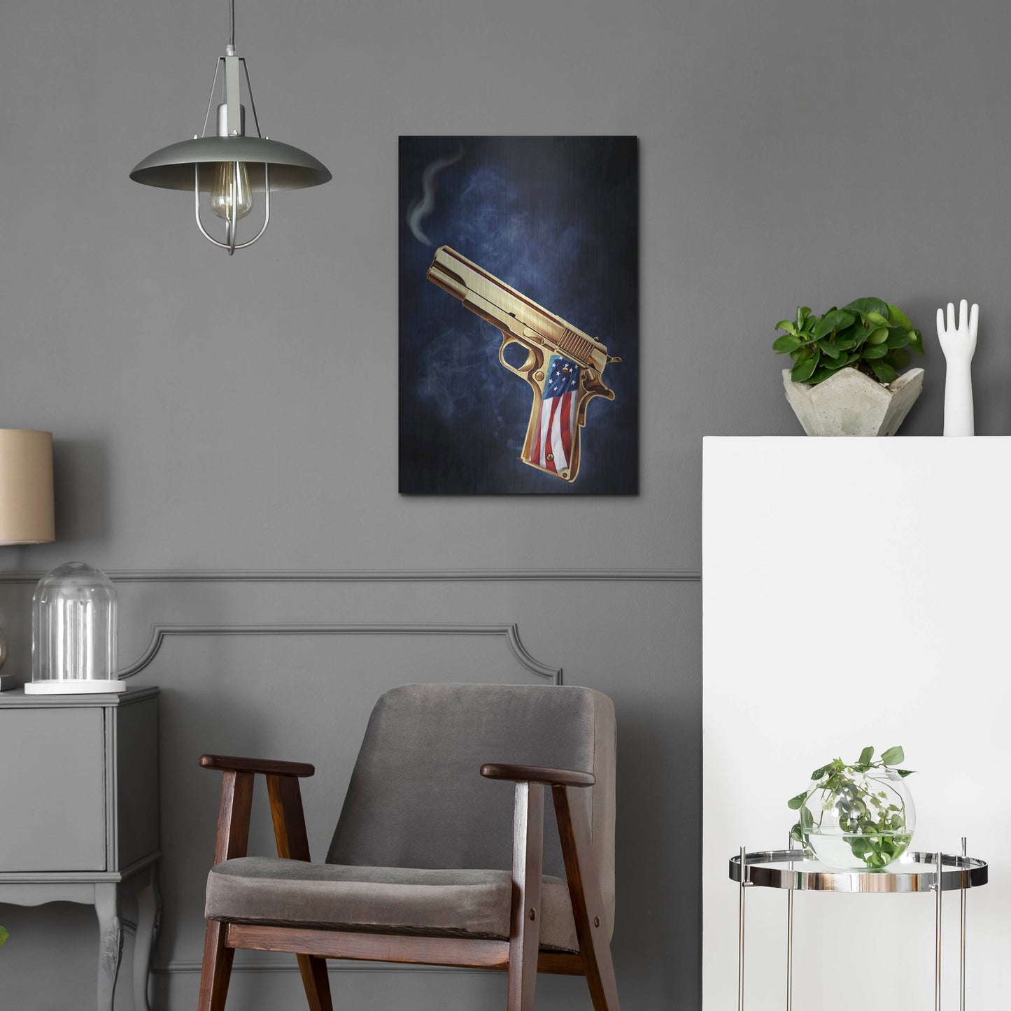 Luxe Metal Art 'Golden Gun' by Flyland Designs, Metal Wall Art,16x24