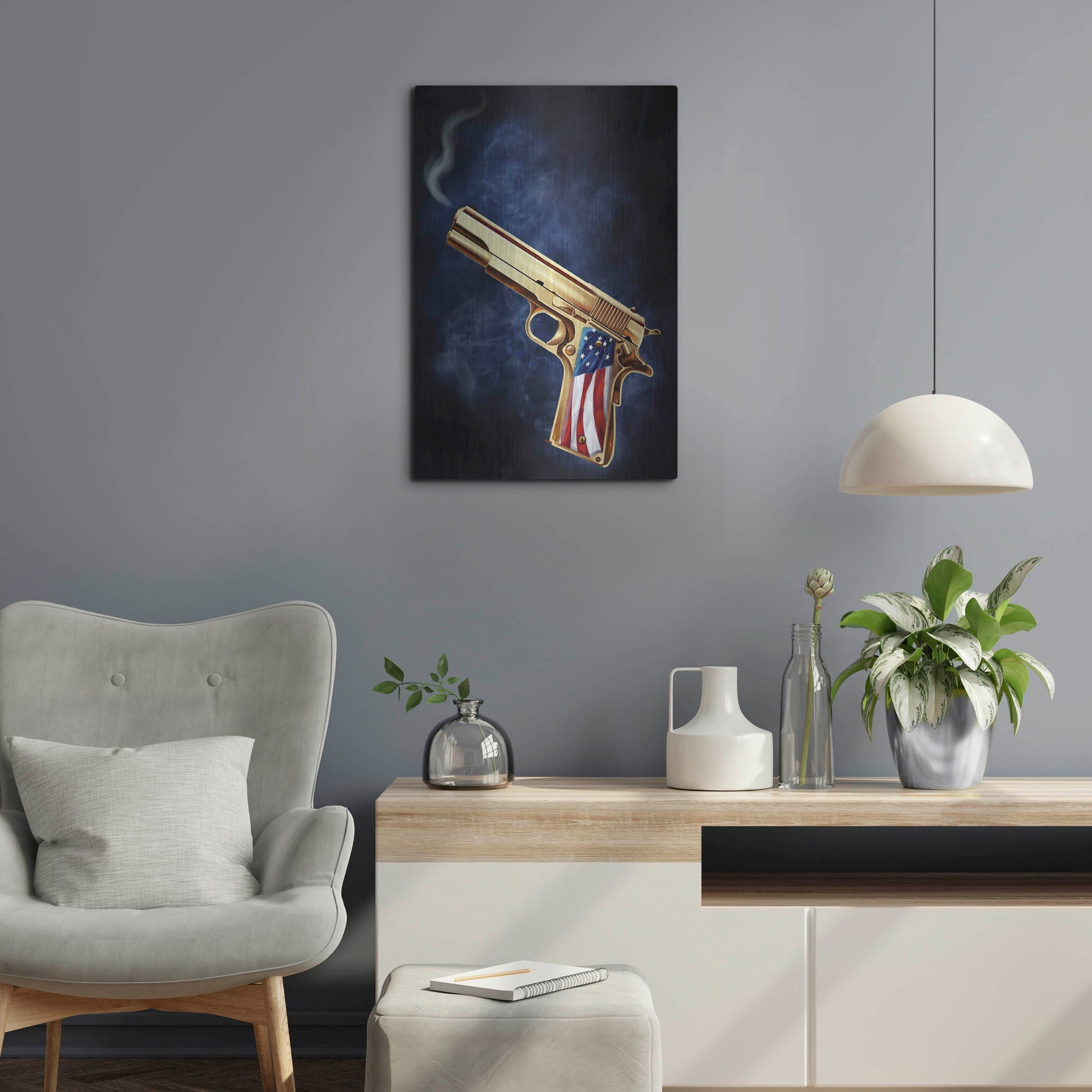 Luxe Metal Art 'Golden Gun' by Flyland Designs, Metal Wall Art,16x24