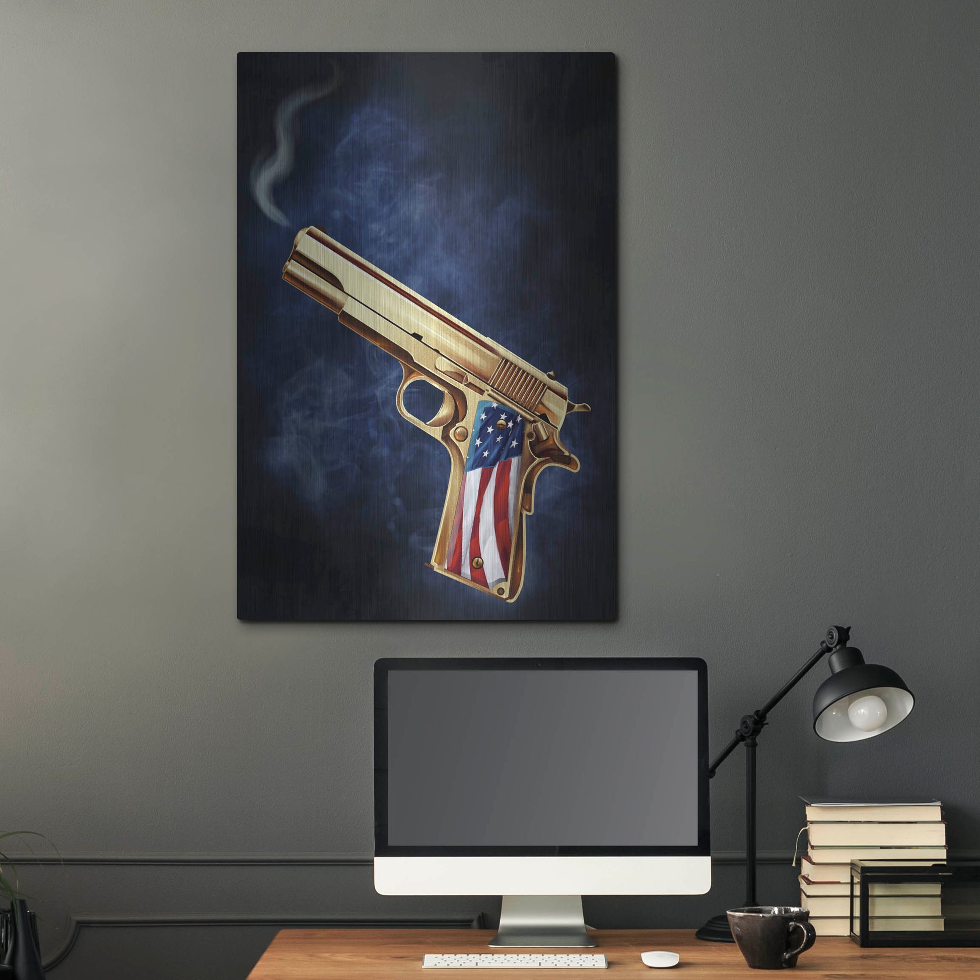 Luxe Metal Art 'Golden Gun' by Flyland Designs, Metal Wall Art,24x36