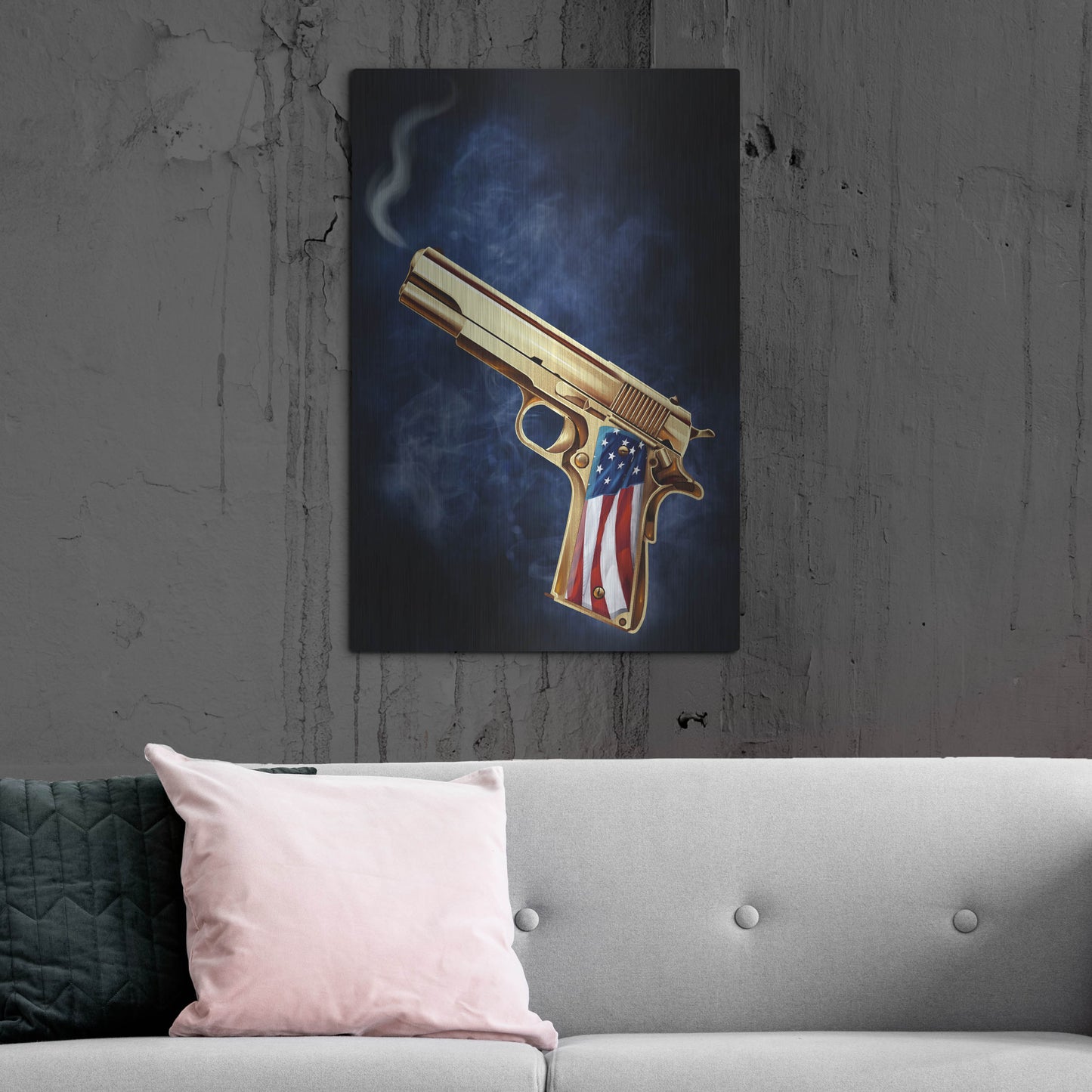 Luxe Metal Art 'Golden Gun' by Flyland Designs, Metal Wall Art,24x36