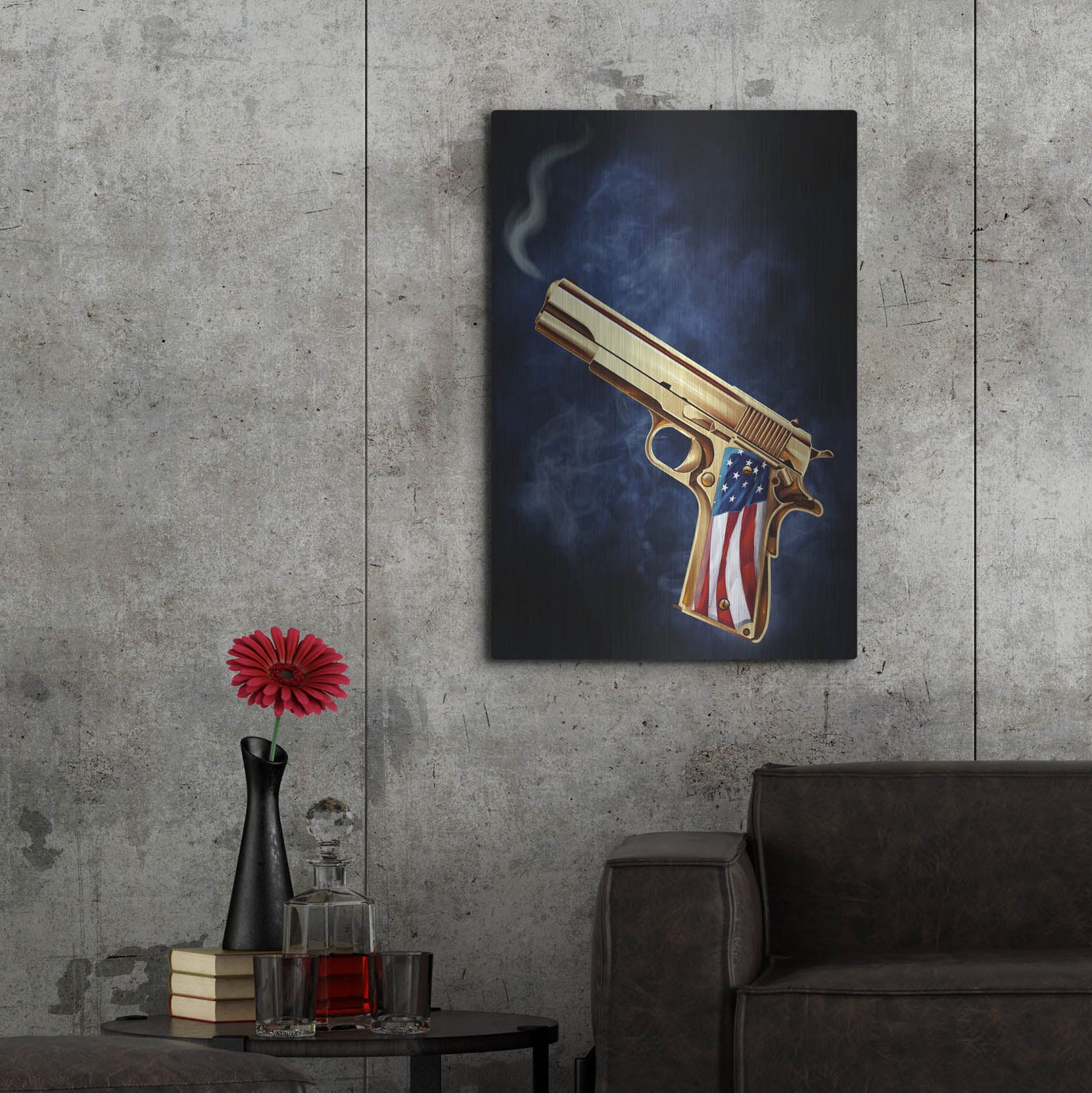 Luxe Metal Art 'Golden Gun' by Flyland Designs, Metal Wall Art,24x36