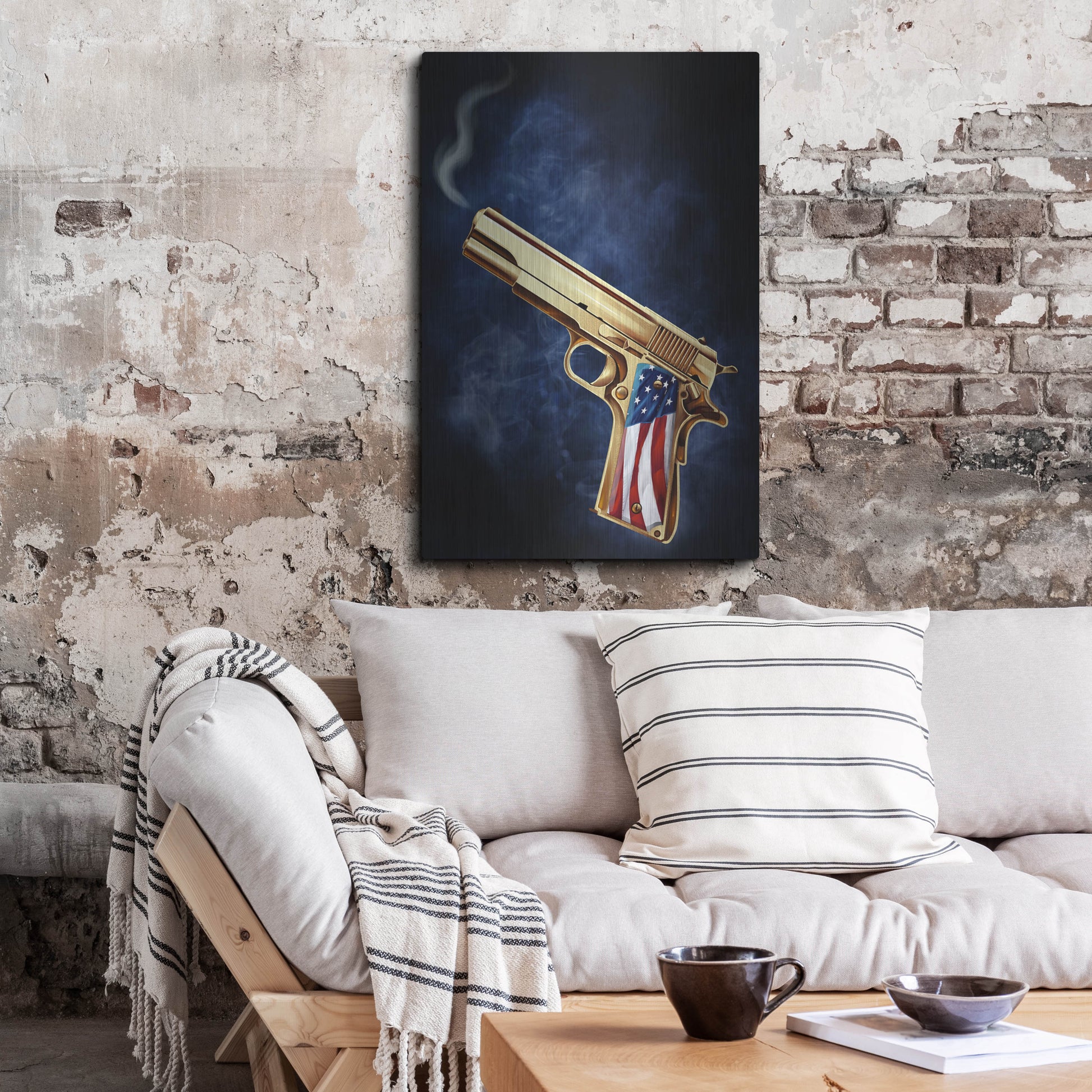 Luxe Metal Art 'Golden Gun' by Flyland Designs, Metal Wall Art,24x36