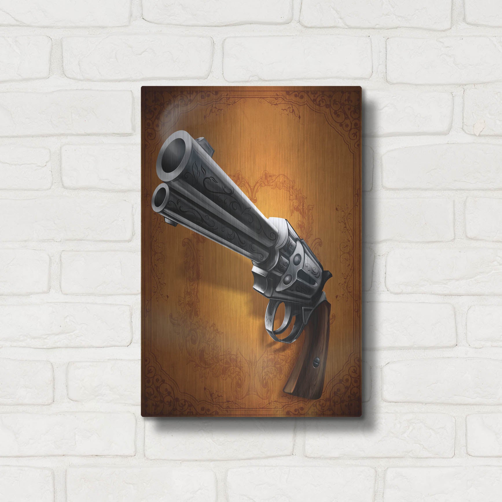 Luxe Metal Art 'Gunslinger - Single Gun 01' by Flyland Designs, Metal Wall Art,12x16