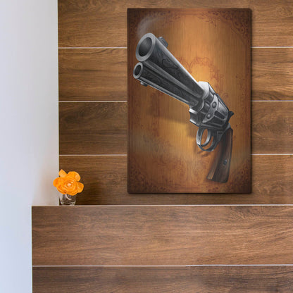 Luxe Metal Art 'Gunslinger - Single Gun 01' by Flyland Designs, Metal Wall Art,12x16