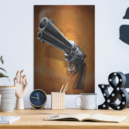 Luxe Metal Art 'Gunslinger - Single Gun 01' by Flyland Designs, Metal Wall Art,12x16