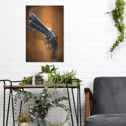 Luxe Metal Art 'Gunslinger - Single Gun 01' by Flyland Designs, Metal Wall Art,12x16