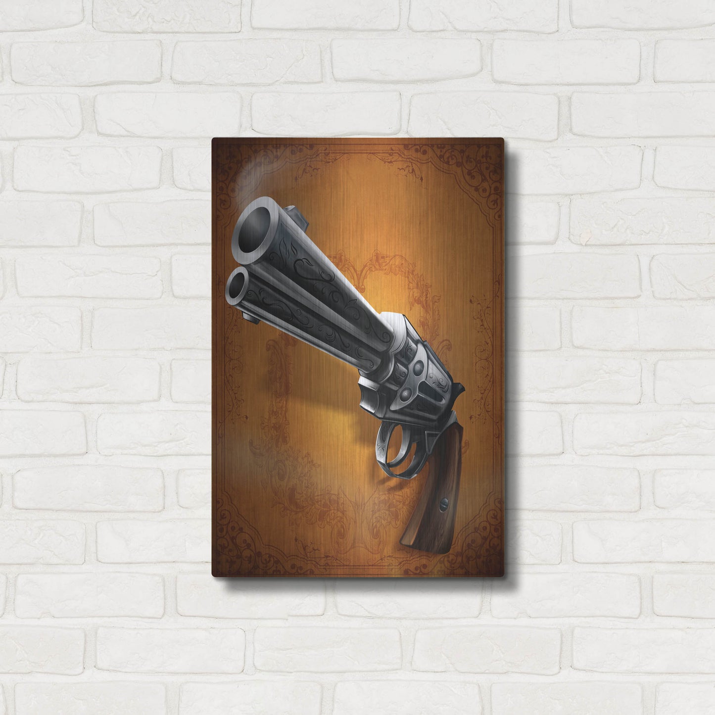 Luxe Metal Art 'Gunslinger - Single Gun 01' by Flyland Designs, Metal Wall Art,16x24