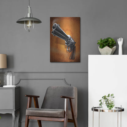 Luxe Metal Art 'Gunslinger - Single Gun 01' by Flyland Designs, Metal Wall Art,16x24