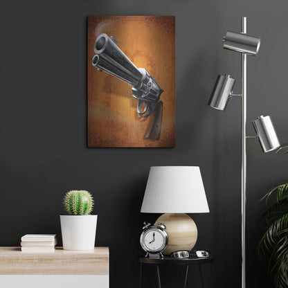 Luxe Metal Art 'Gunslinger - Single Gun 01' by Flyland Designs, Metal Wall Art,16x24