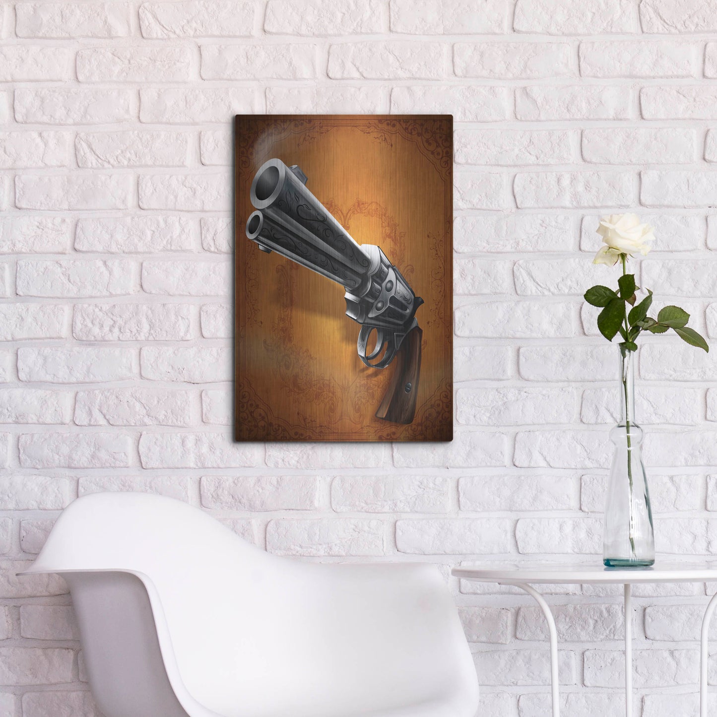 Luxe Metal Art 'Gunslinger - Single Gun 01' by Flyland Designs, Metal Wall Art,16x24