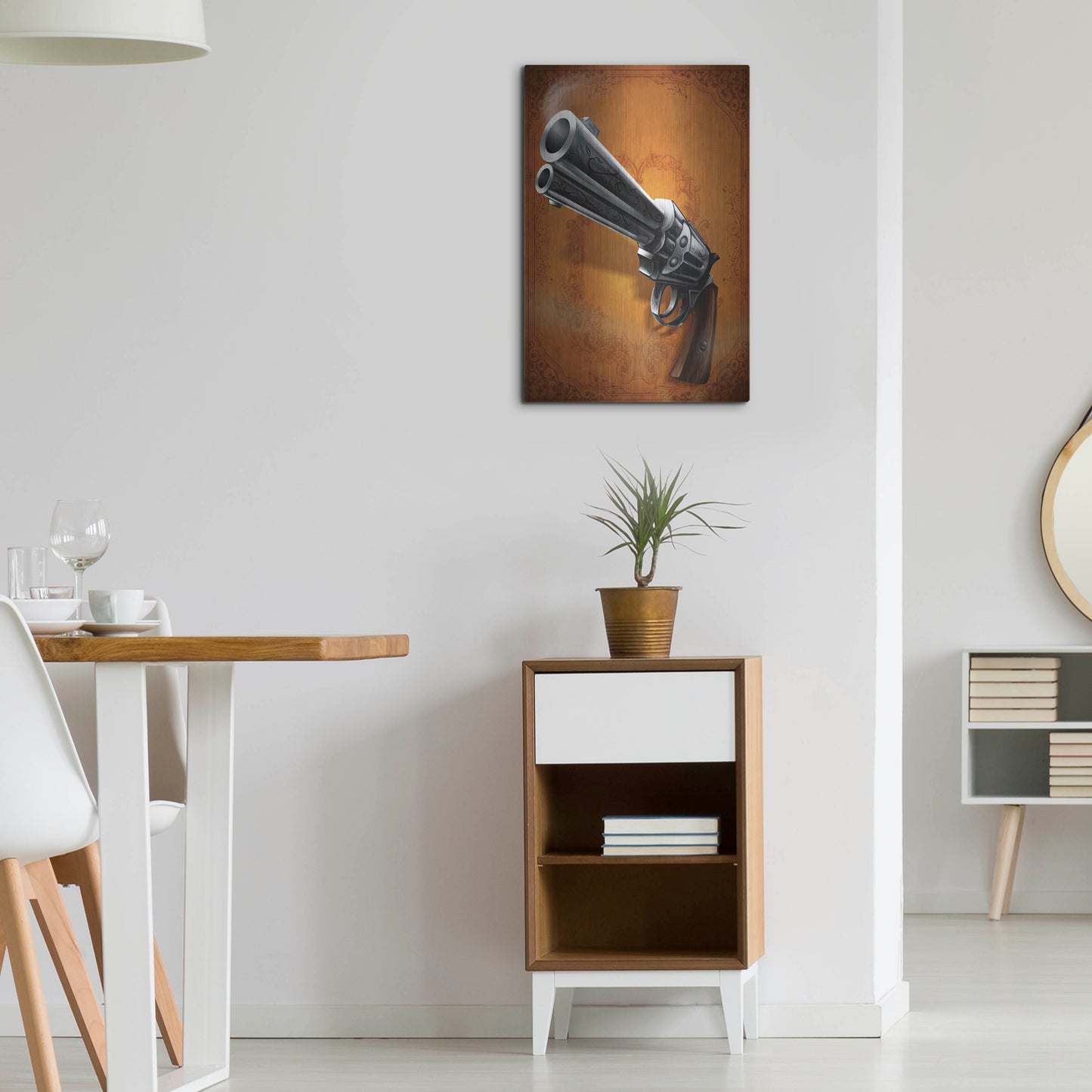 Luxe Metal Art 'Gunslinger - Single Gun 01' by Flyland Designs, Metal Wall Art,16x24