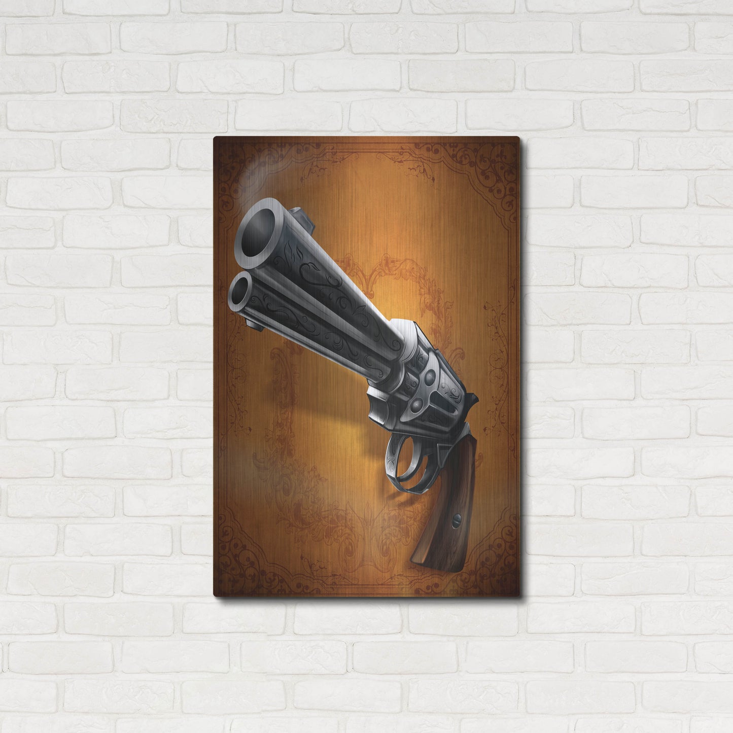 Luxe Metal Art 'Gunslinger - Single Gun 01' by Flyland Designs, Metal Wall Art,24x36