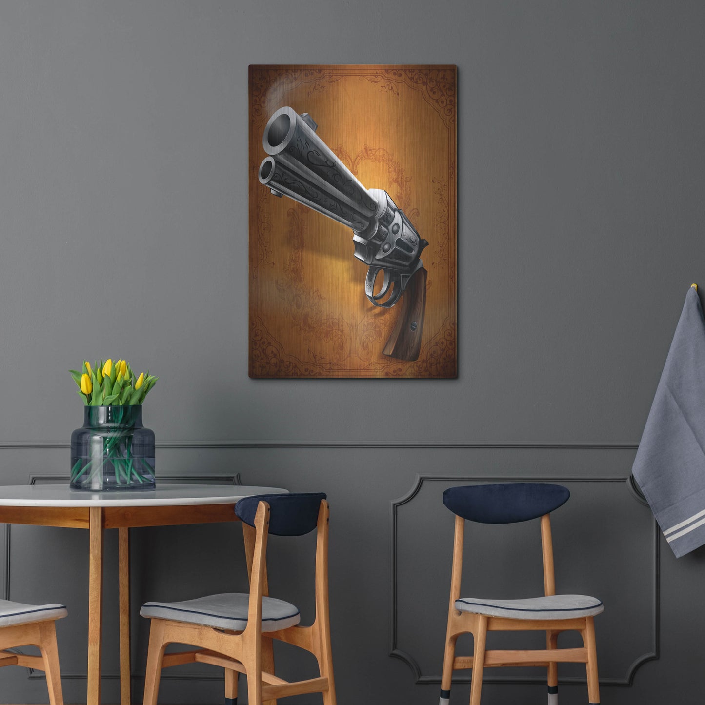 Luxe Metal Art 'Gunslinger - Single Gun 01' by Flyland Designs, Metal Wall Art,24x36