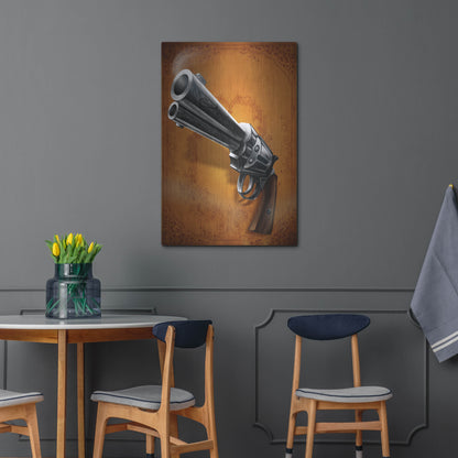 Luxe Metal Art 'Gunslinger - Single Gun 01' by Flyland Designs, Metal Wall Art,24x36