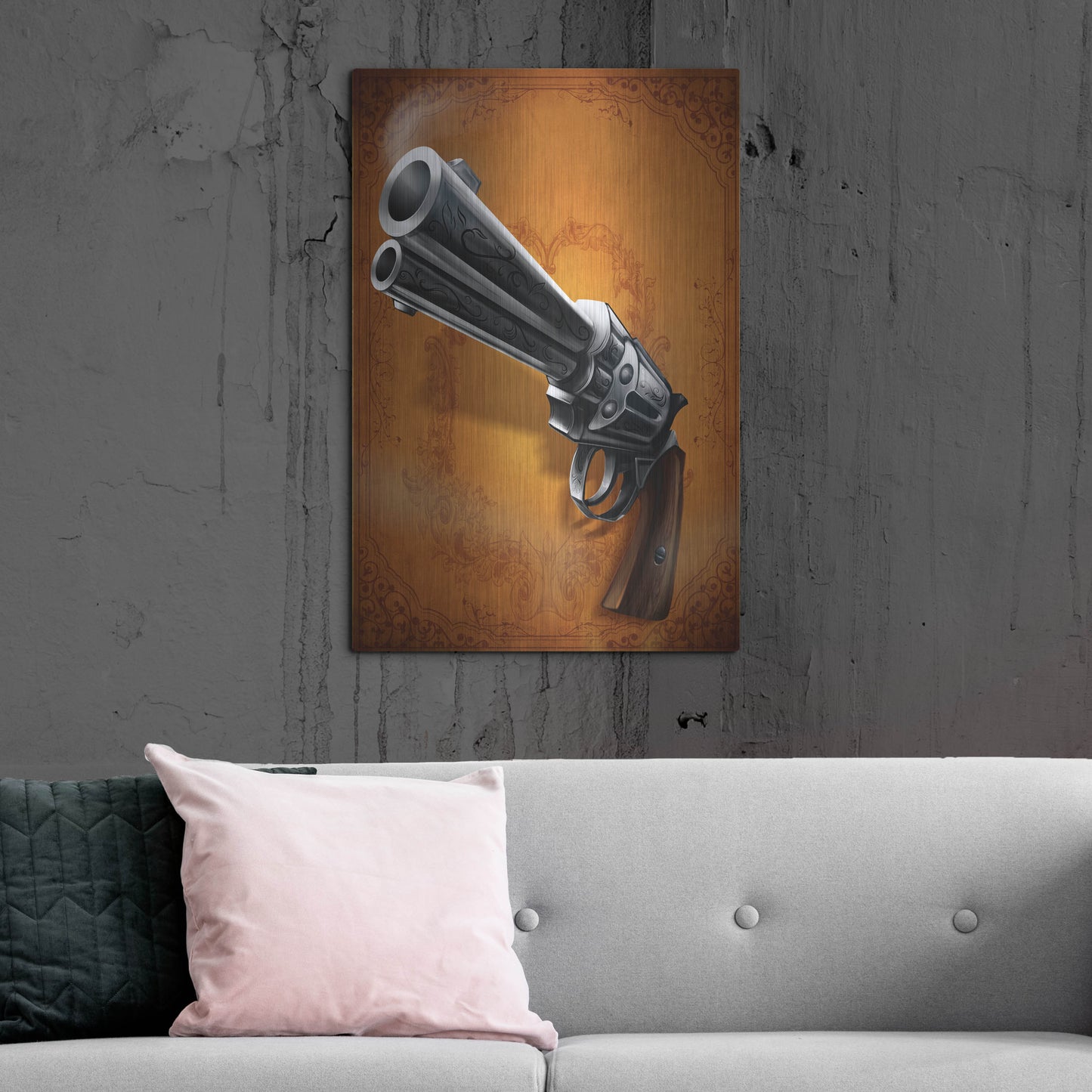 Luxe Metal Art 'Gunslinger - Single Gun 01' by Flyland Designs, Metal Wall Art,24x36