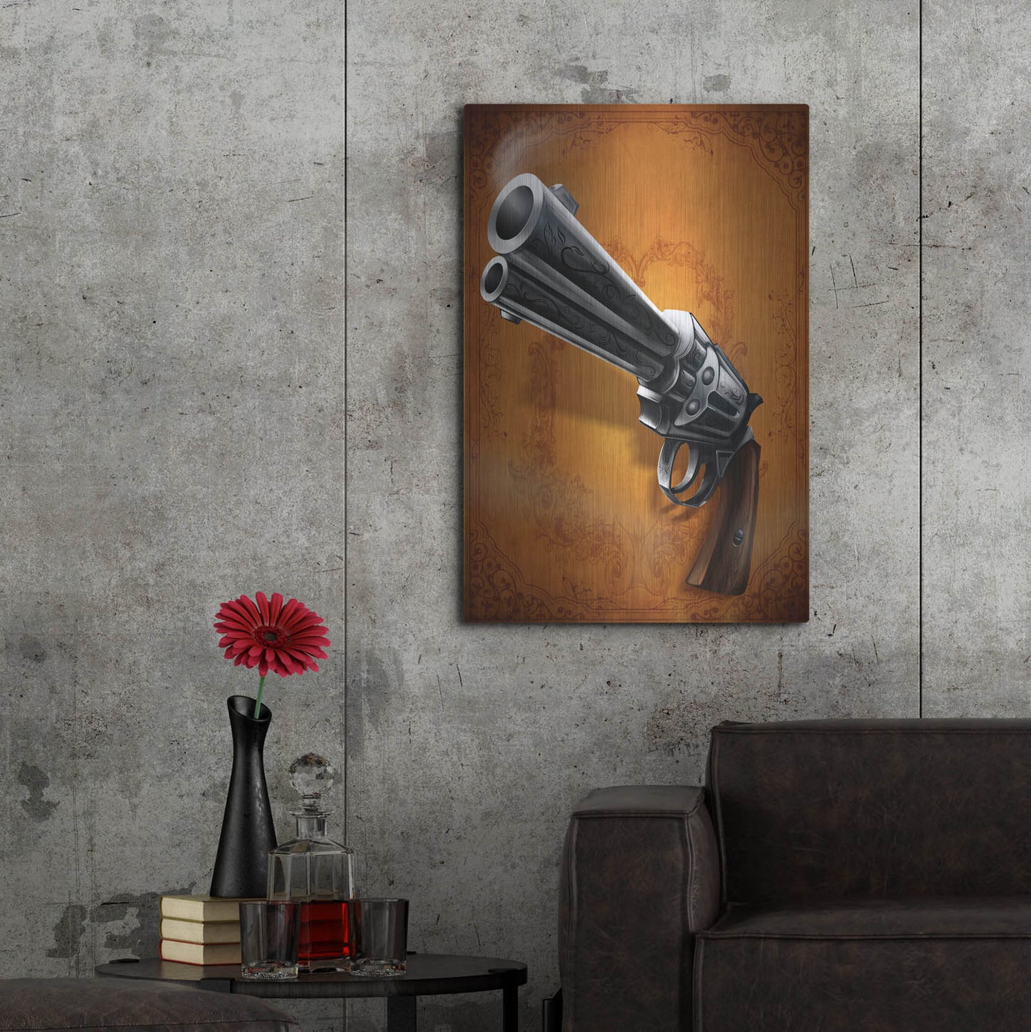 Luxe Metal Art 'Gunslinger - Single Gun 01' by Flyland Designs, Metal Wall Art,24x36