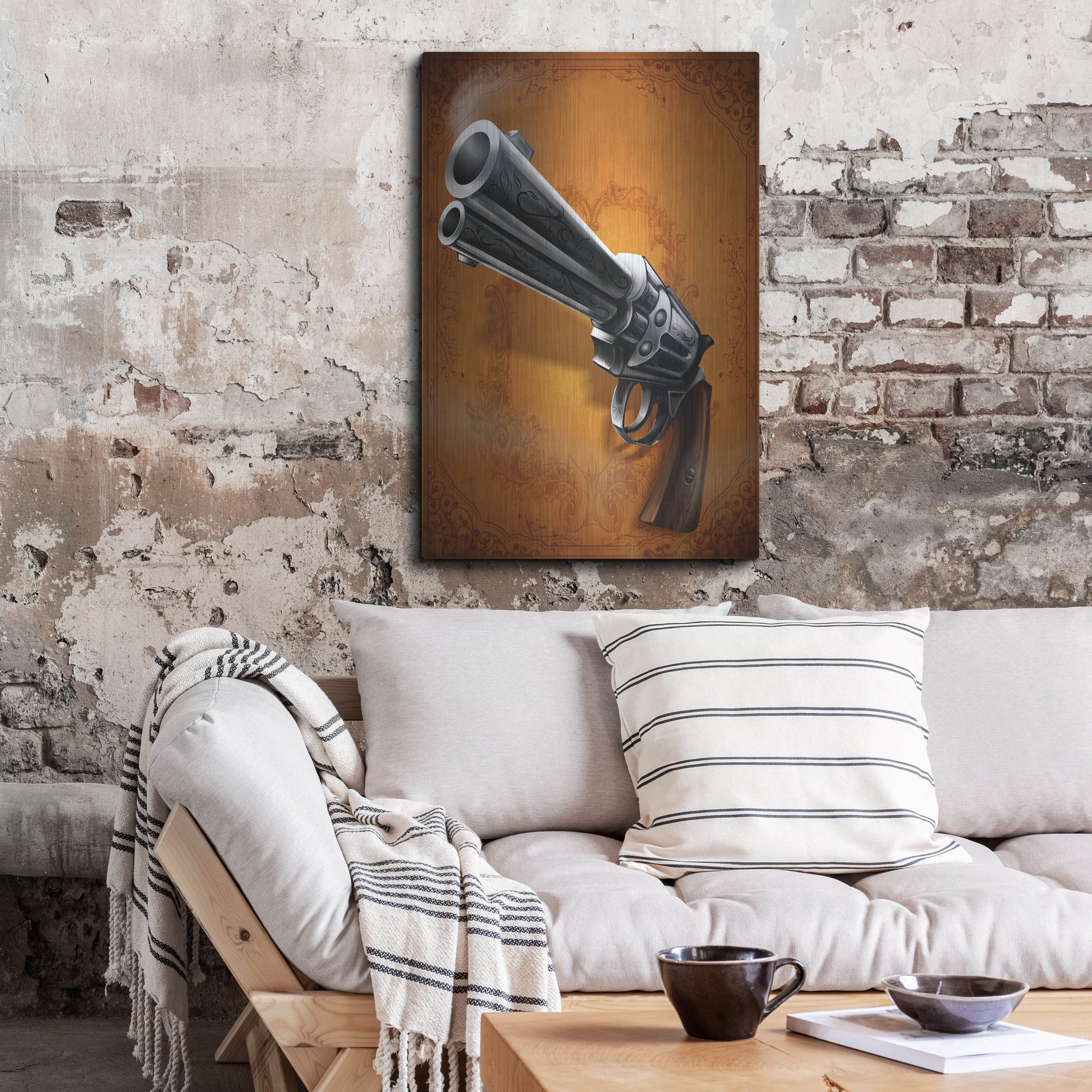 Luxe Metal Art 'Gunslinger - Single Gun 01' by Flyland Designs, Metal Wall Art,24x36