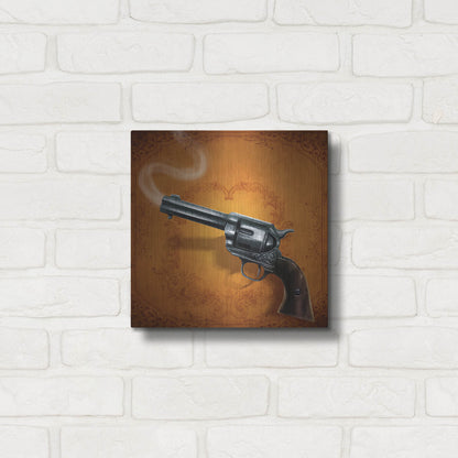 Luxe Metal Art 'Gunslinger - Single Gun 02' by Flyland Designs, Metal Wall Art,12x12
