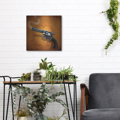 Luxe Metal Art 'Gunslinger - Single Gun 02' by Flyland Designs, Metal Wall Art,12x12