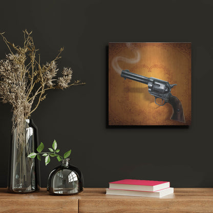 Luxe Metal Art 'Gunslinger - Single Gun 02' by Flyland Designs, Metal Wall Art,12x12
