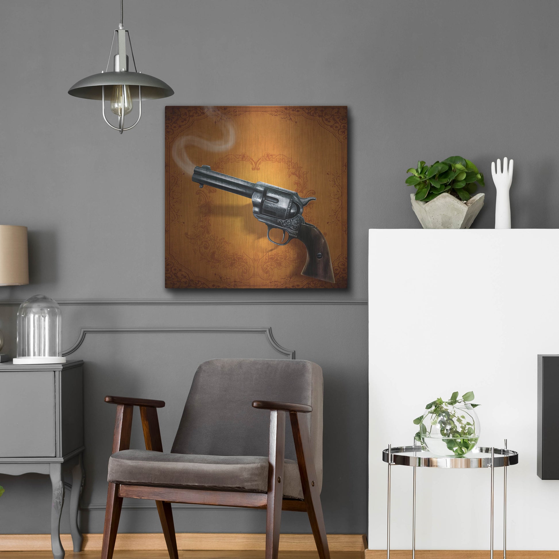 Luxe Metal Art 'Gunslinger - Single Gun 02' by Flyland Designs, Metal Wall Art,24x24