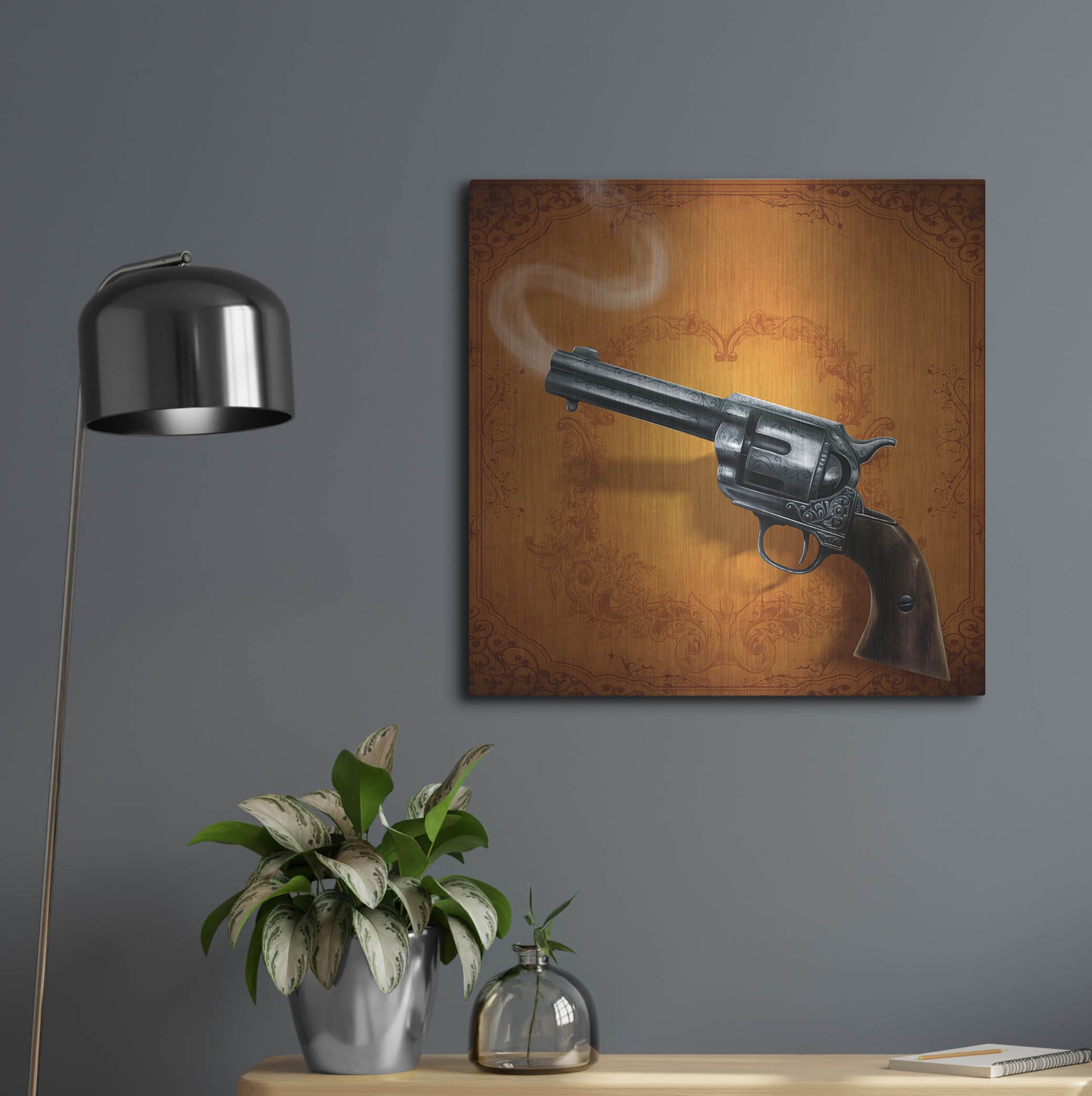 Luxe Metal Art 'Gunslinger - Single Gun 02' by Flyland Designs, Metal Wall Art,24x24