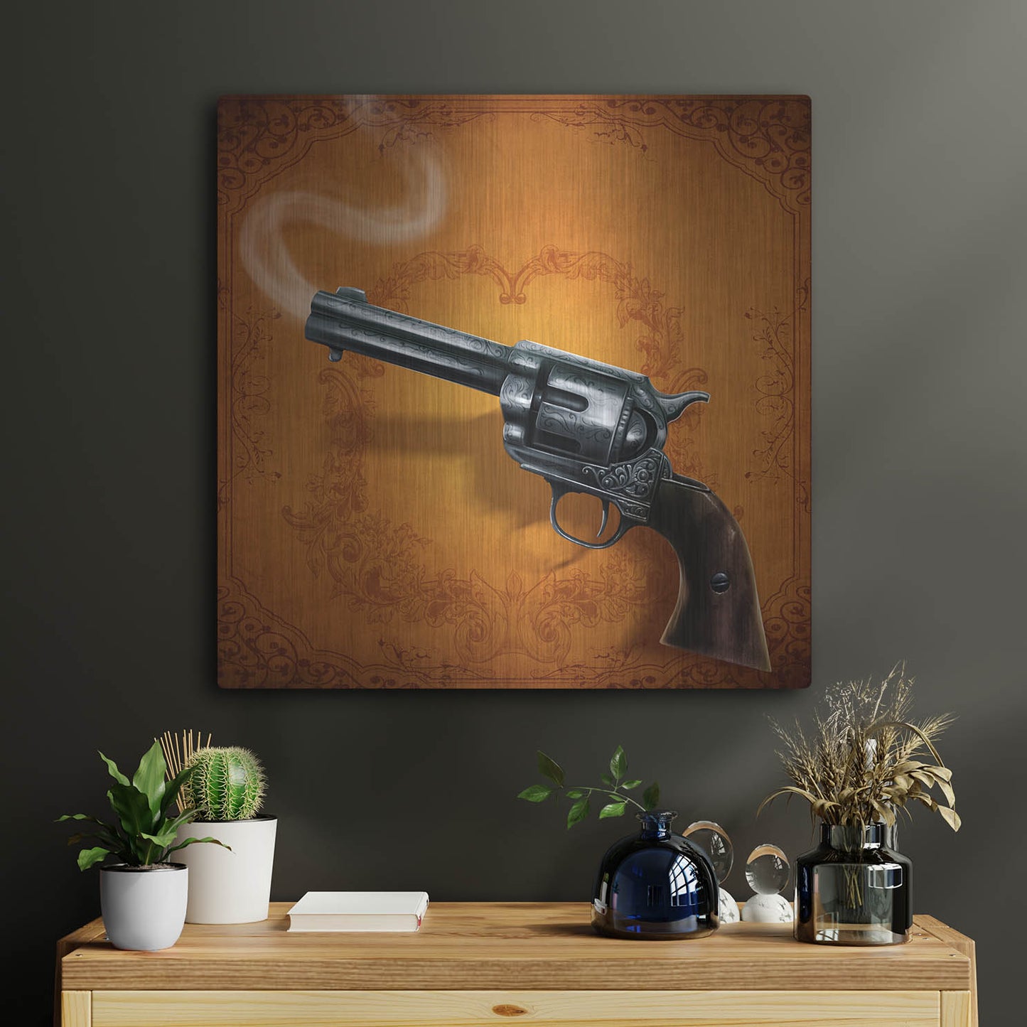 Luxe Metal Art 'Gunslinger - Single Gun 02' by Flyland Designs, Metal Wall Art,24x24