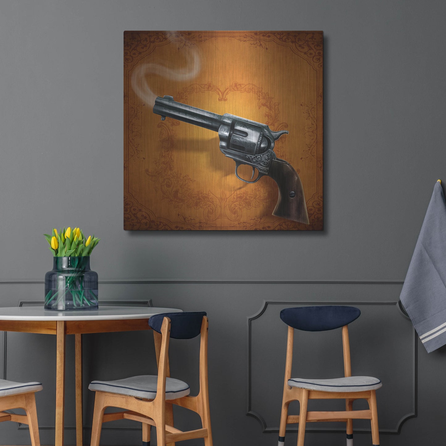 Luxe Metal Art 'Gunslinger - Single Gun 02' by Flyland Designs, Metal Wall Art,36x36