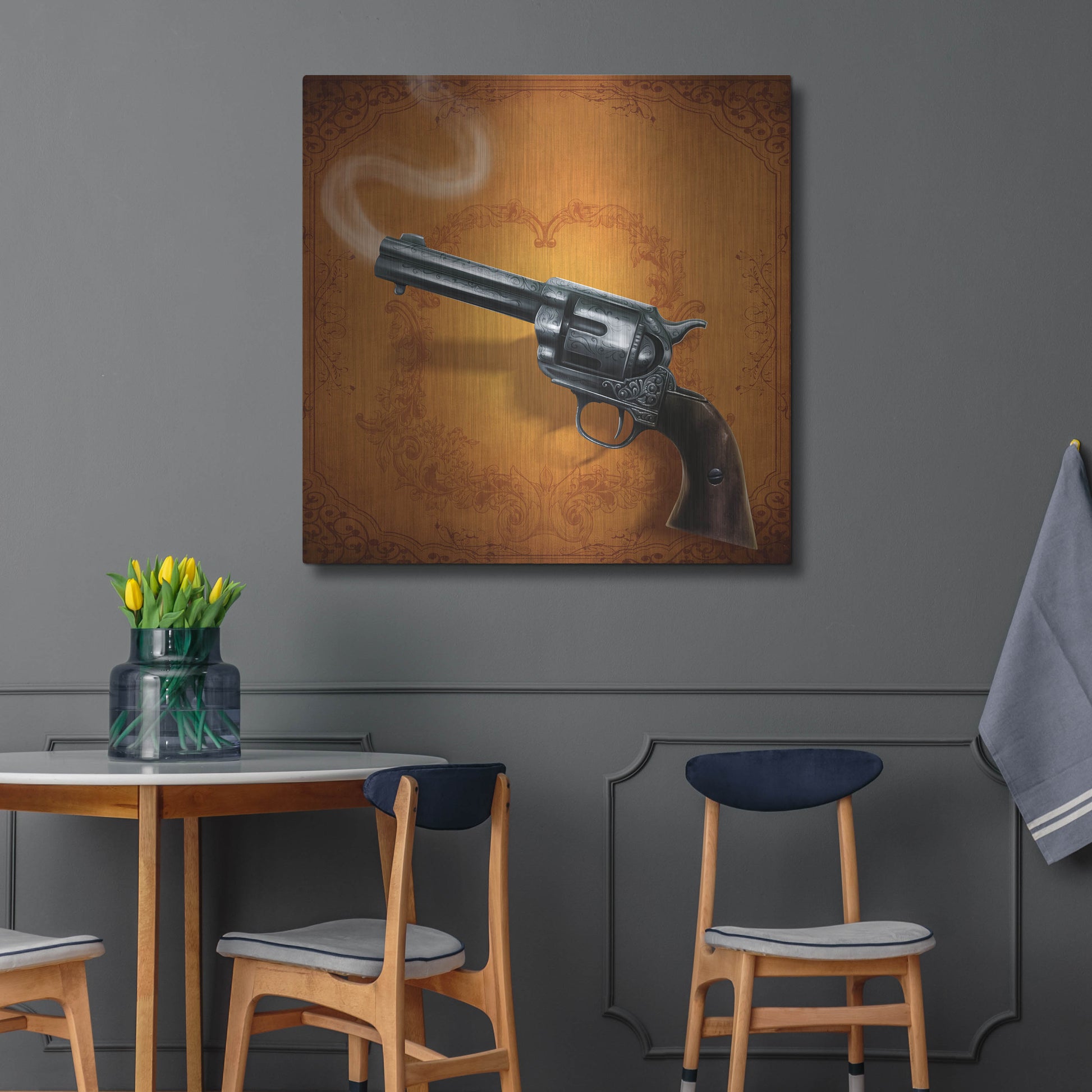 Luxe Metal Art 'Gunslinger - Single Gun 02' by Flyland Designs, Metal Wall Art,36x36