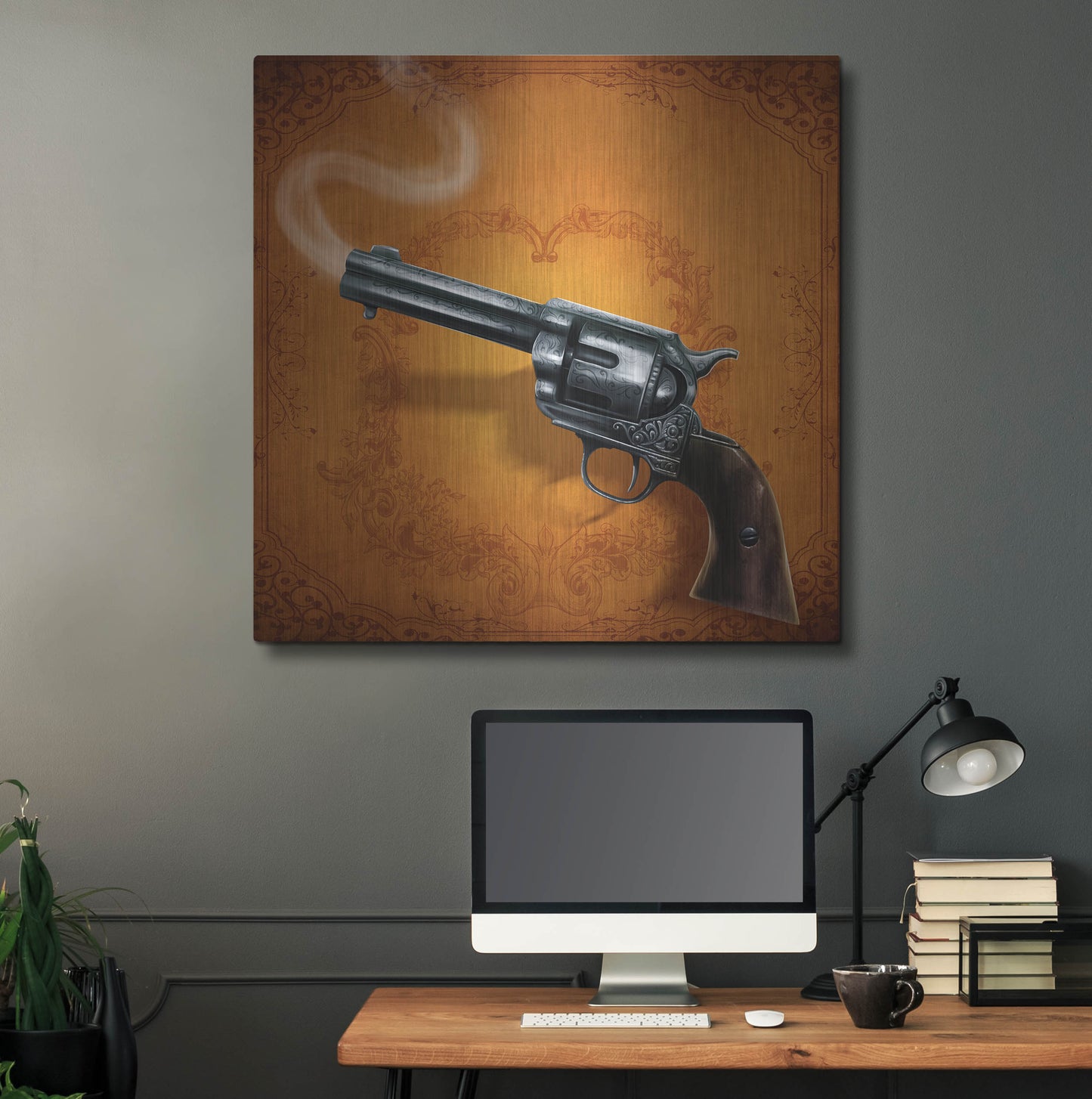Luxe Metal Art 'Gunslinger - Single Gun 02' by Flyland Designs, Metal Wall Art,36x36