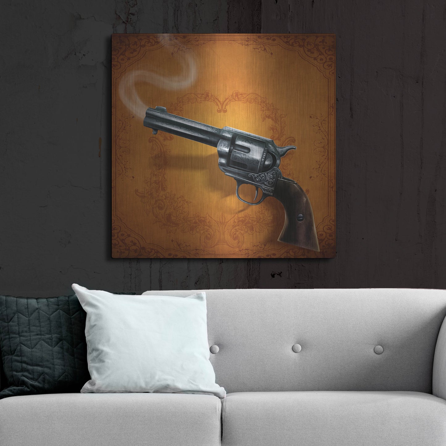 Luxe Metal Art 'Gunslinger - Single Gun 02' by Flyland Designs, Metal Wall Art,36x36